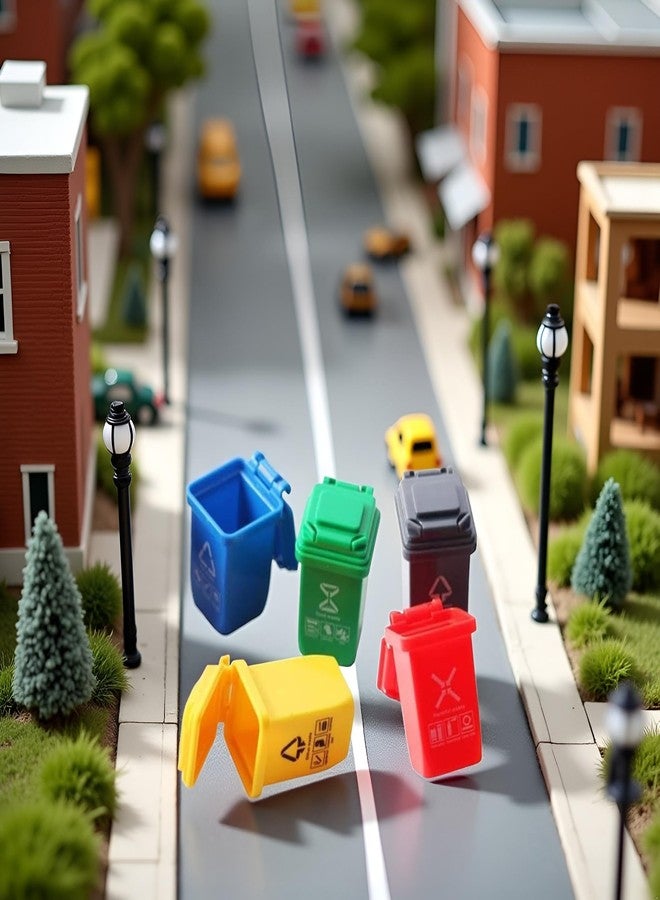 Jizlan 5 Pcs Colourful 1: 12 Scale Life Scene Mini Trash Can Decor Waste Container Miniature Sorting Garbage Bin Model, Microscopic Scene Dollhouse Accessories - Image 4